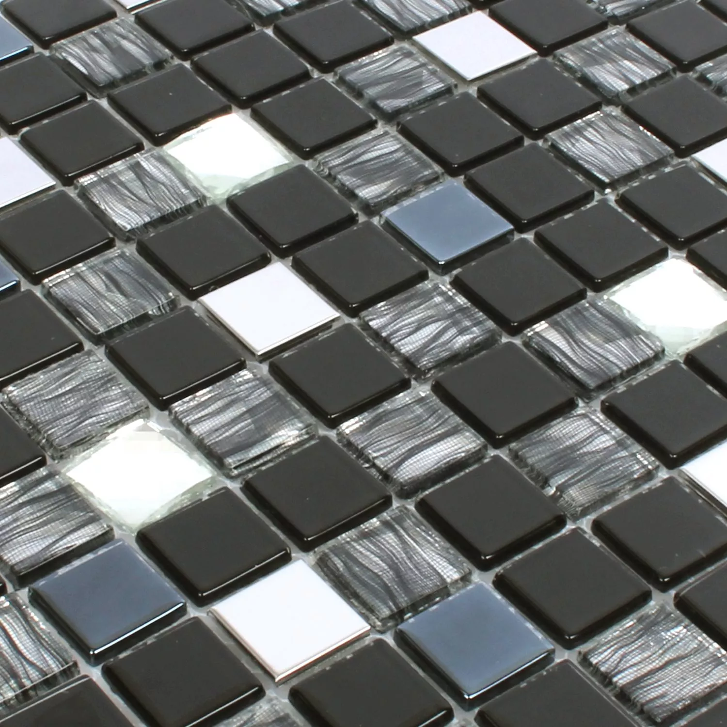 Prov Mosaik Malaya Svart Silver Quadrat