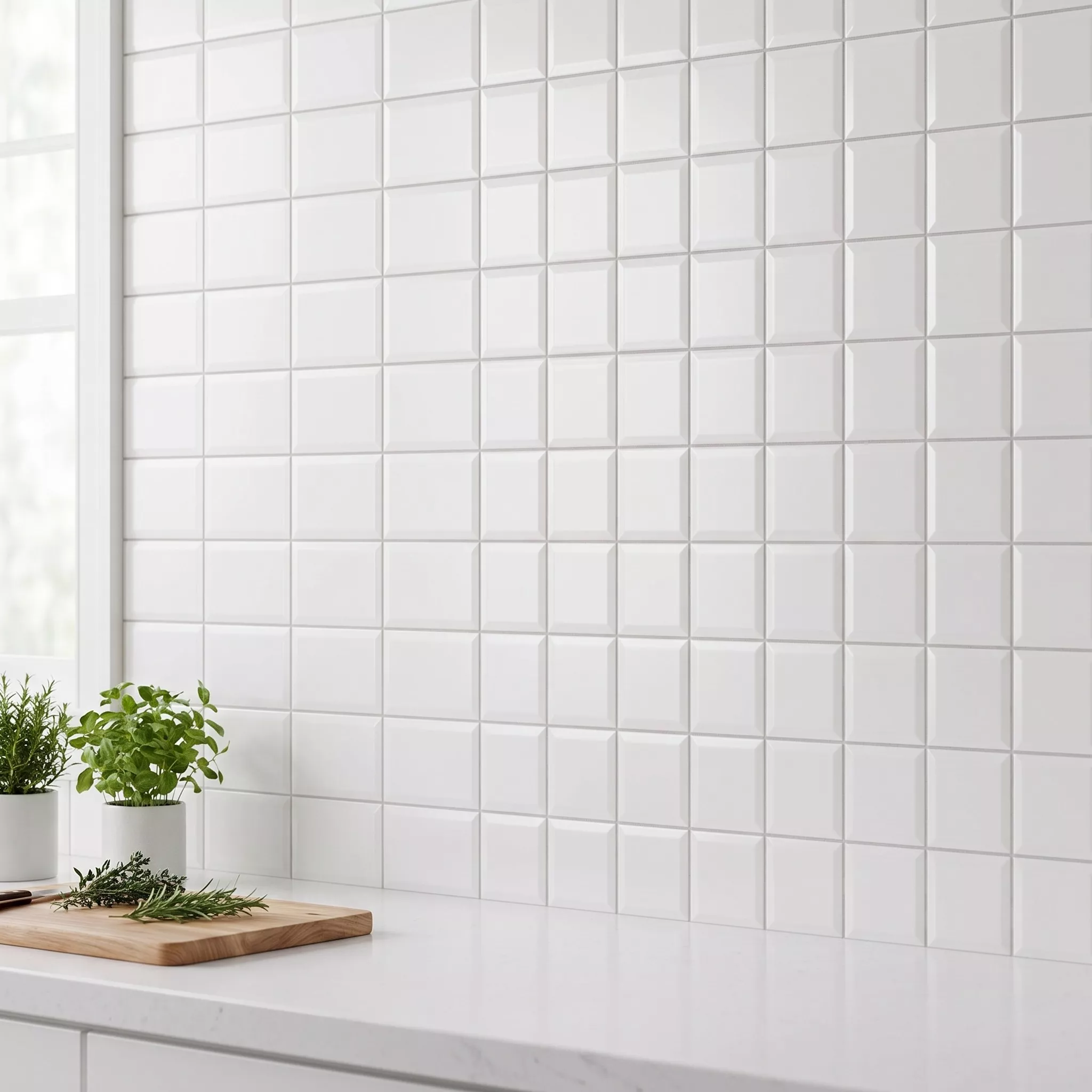 Metro kakel Vit Matt 10x10 cm Med Fasett Catarina Blanco