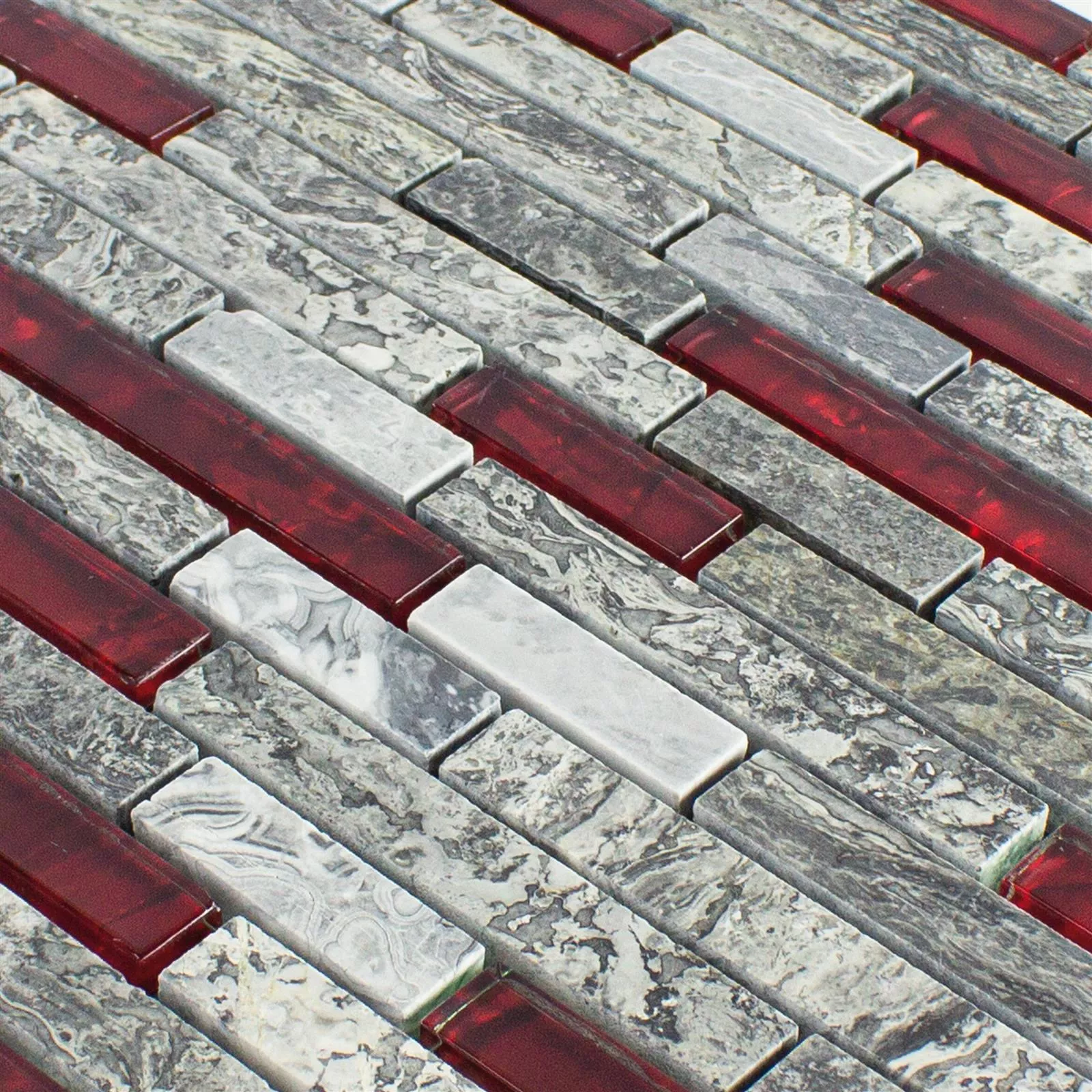 Glasmosaik Natursten Kakel Manavgat Grå Röd Brick