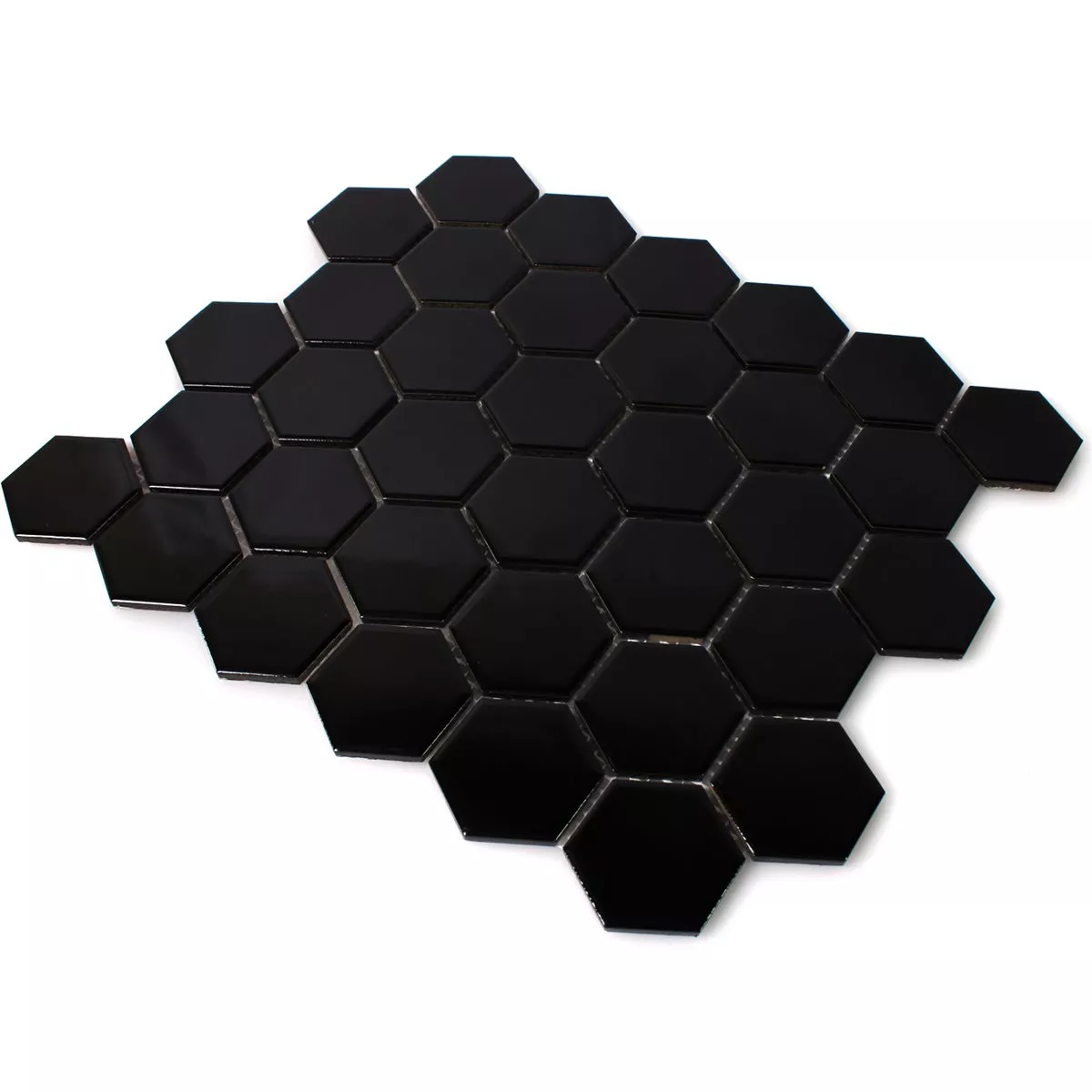 Mosaik Keramik Hexagon Svart Glänsande