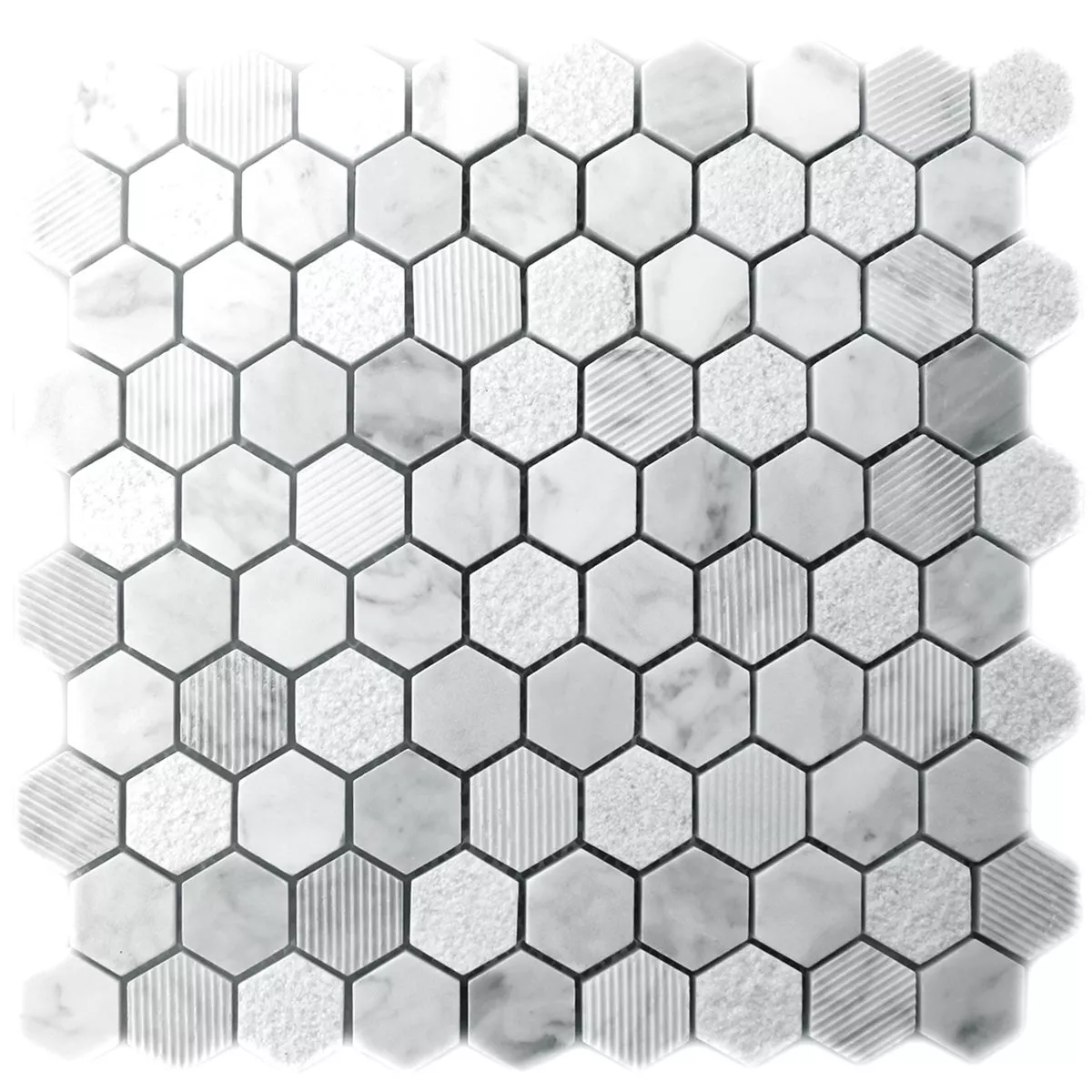 Mosaik Hexagon Natursten Carrara Vit