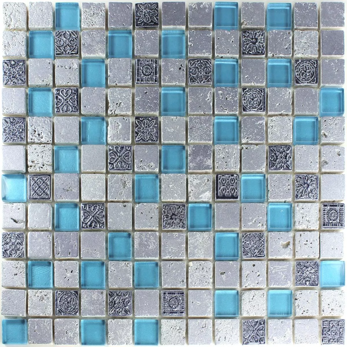 Mosaik Glas Resin StMix Blå Silver