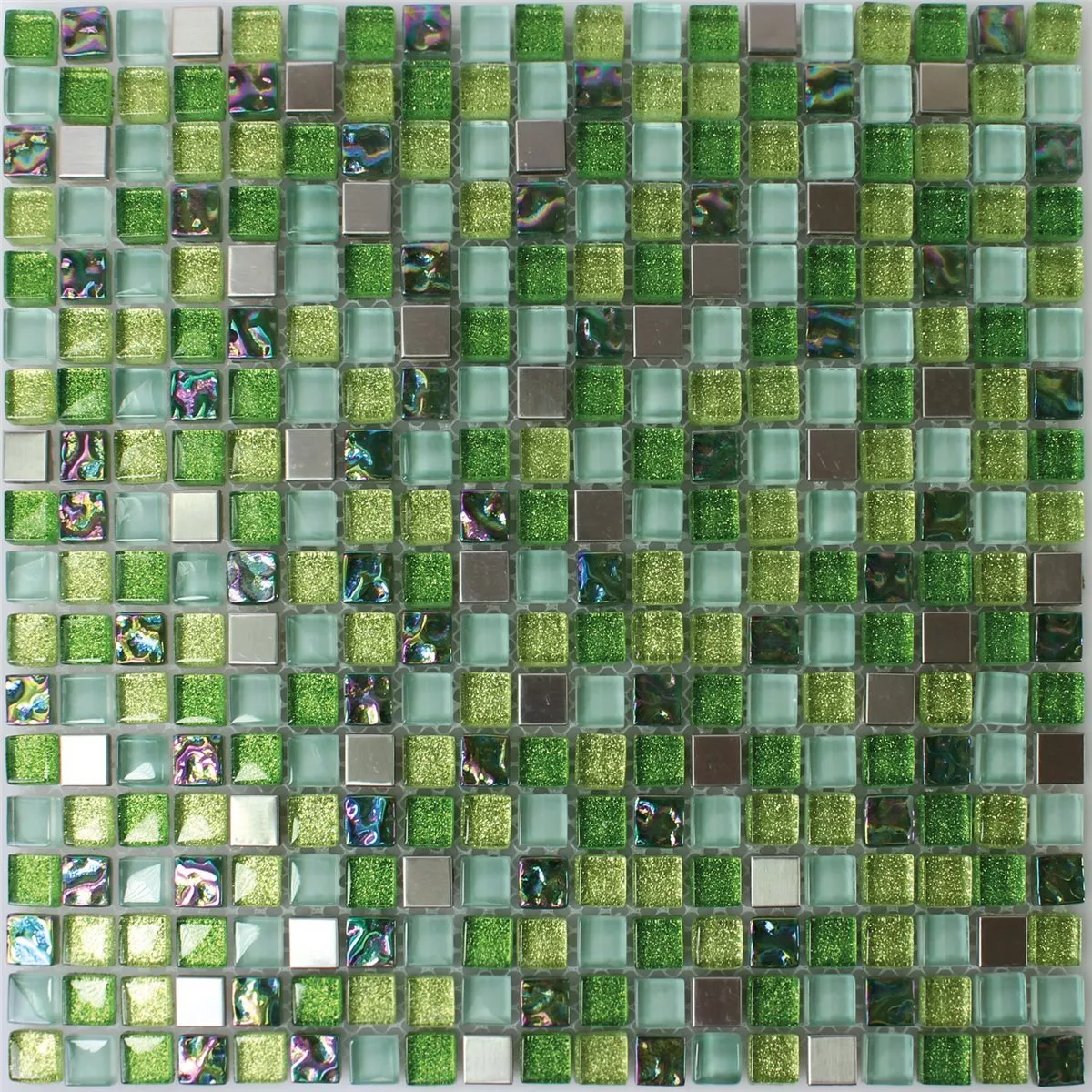Mosaik Glas Rostfritt Stål Grön Mix