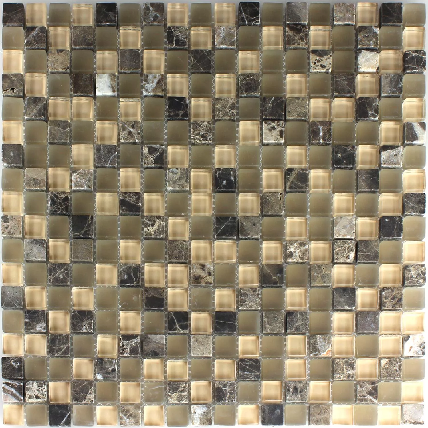 Mosaik Glas Marmor 15x15x8mm Brun Beige Mix
