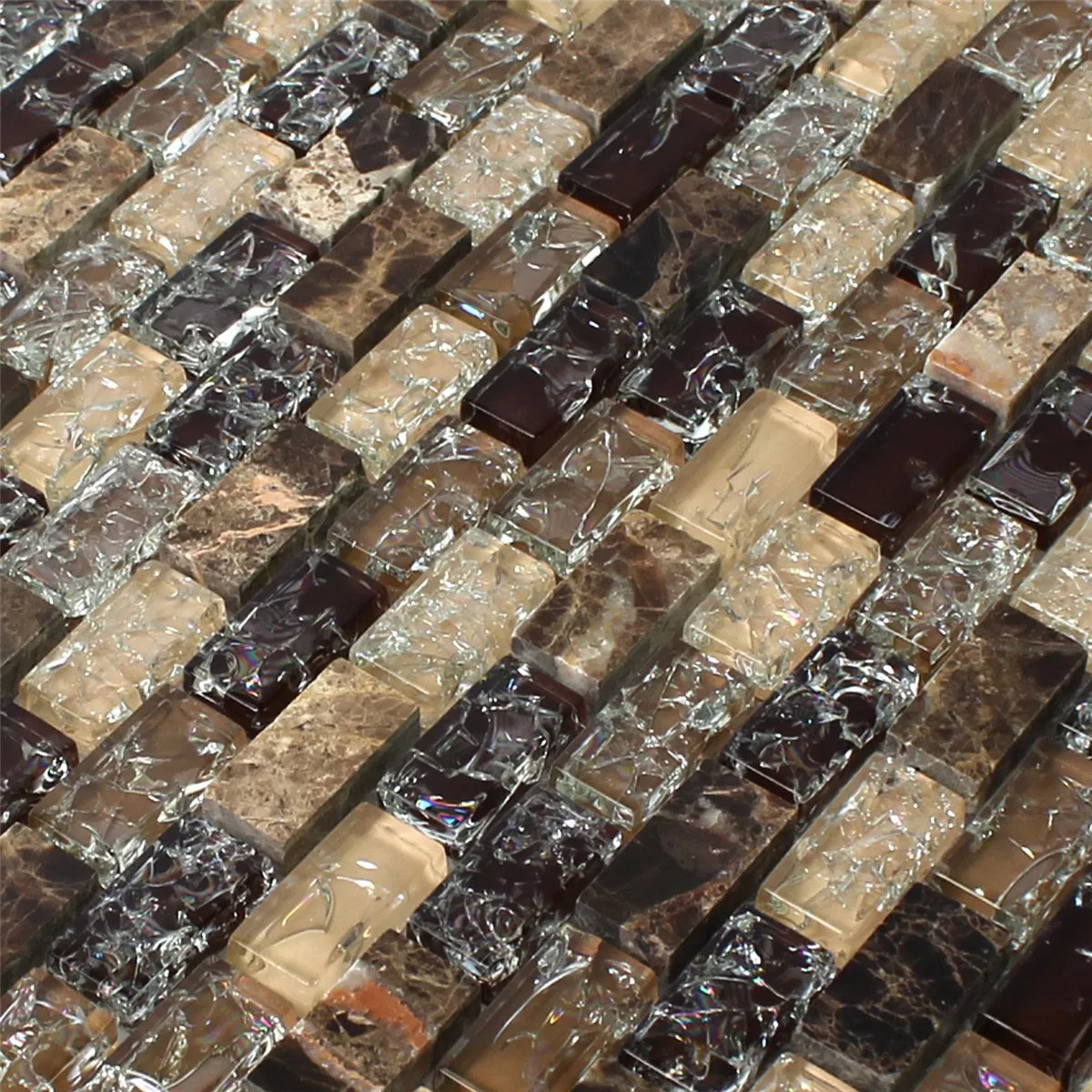 Mosaik Glas Natursten Bricks Dark Emperador