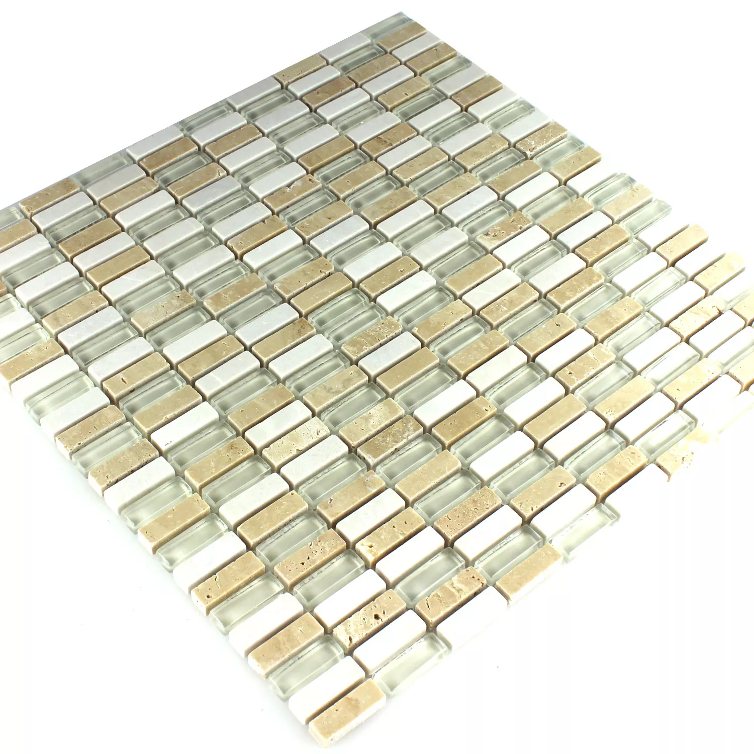 Mosaik Glas Marmor Beige Mix 10x30x8mm