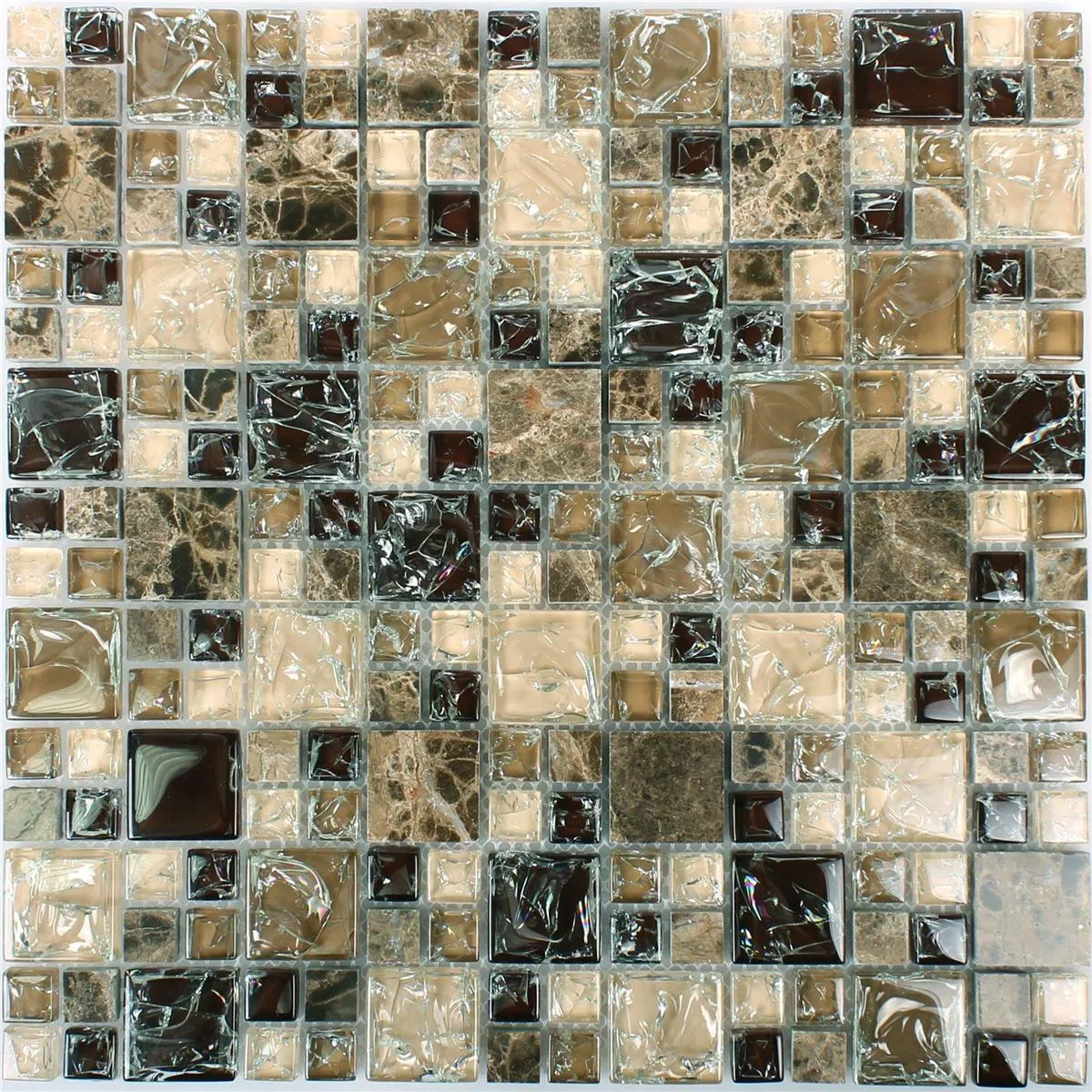 Mosaik Glas Natursten Malawi Dark Emperador 2 Mix