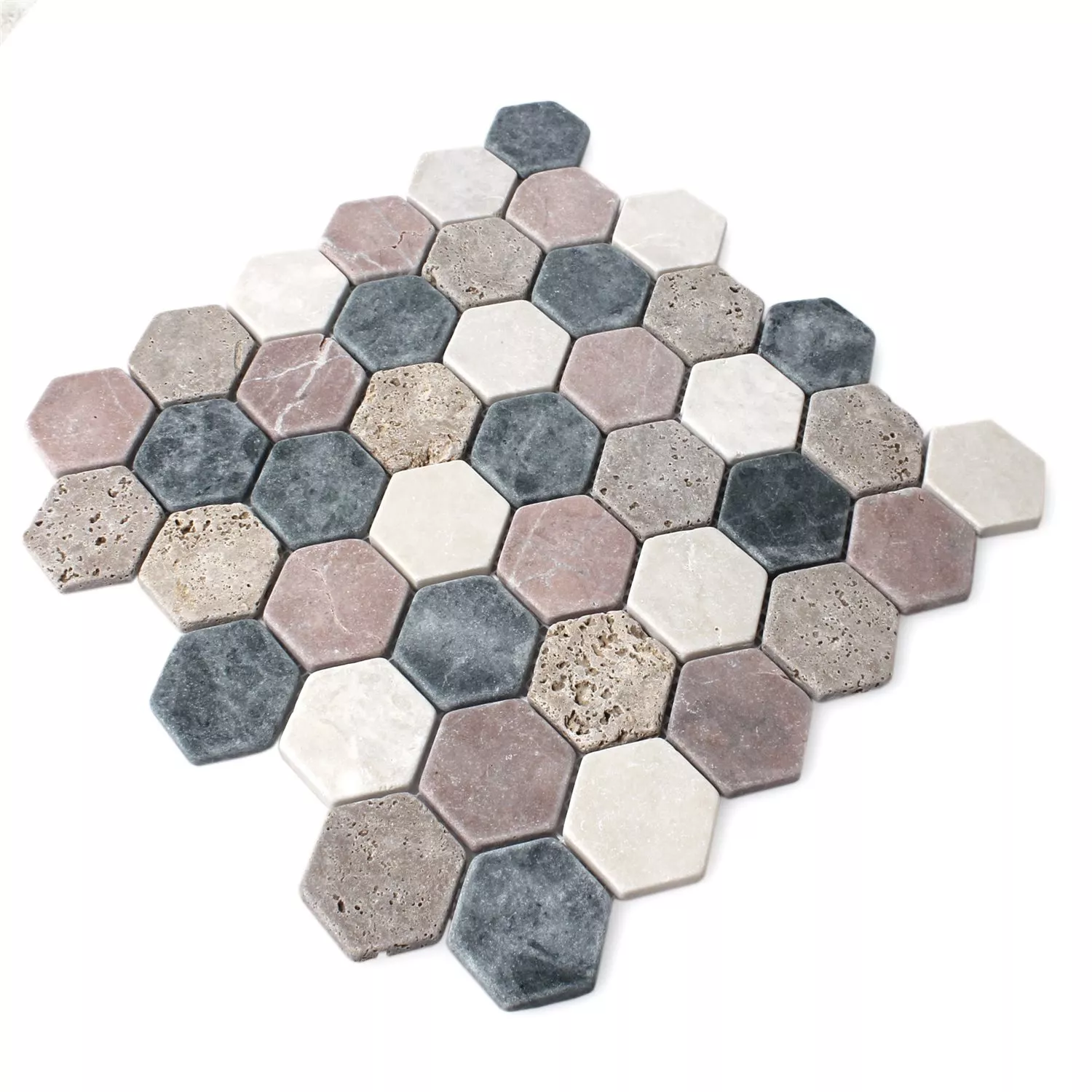 Prov Mosaik Marmor Tarsus Hexagon Färgrik
