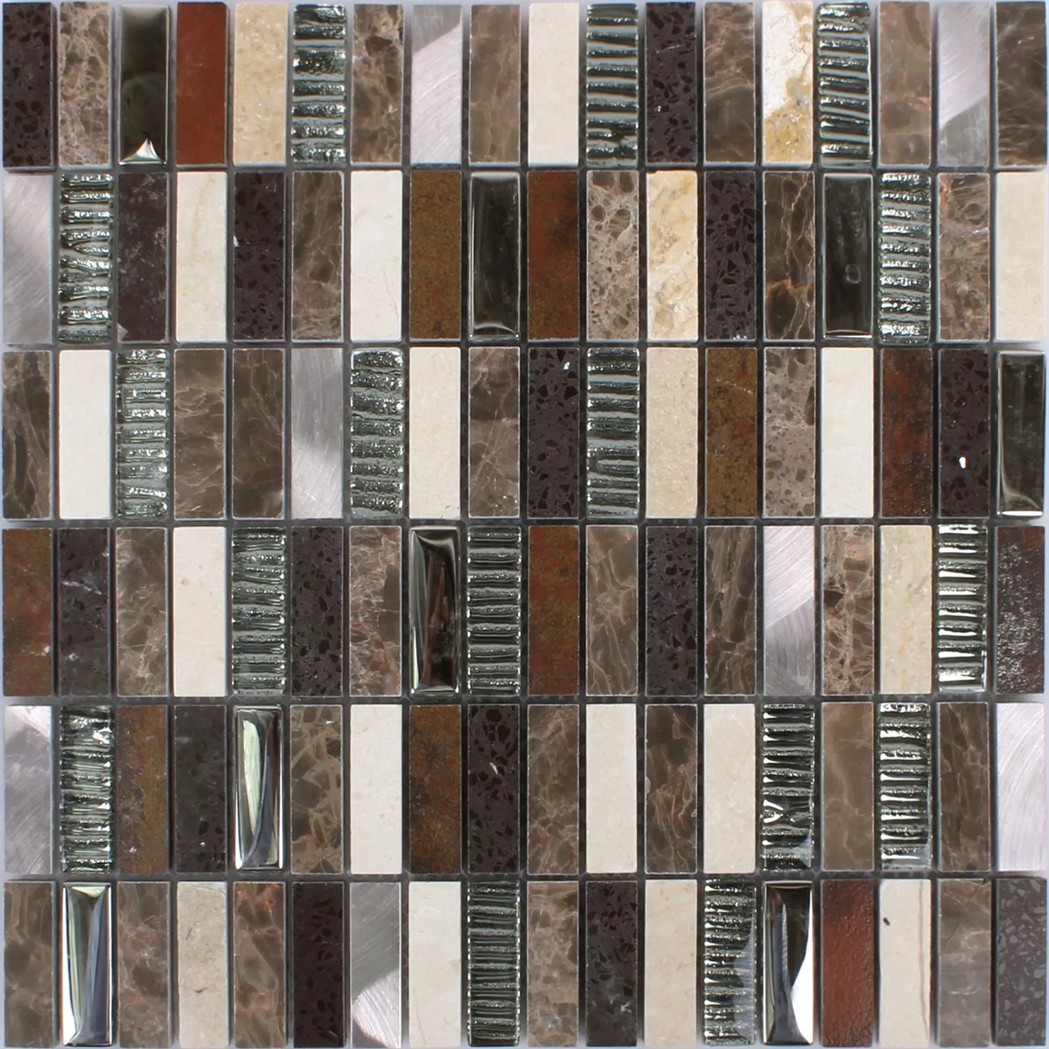 Mosaik Metall Glas Natursten Beige Brun Mix