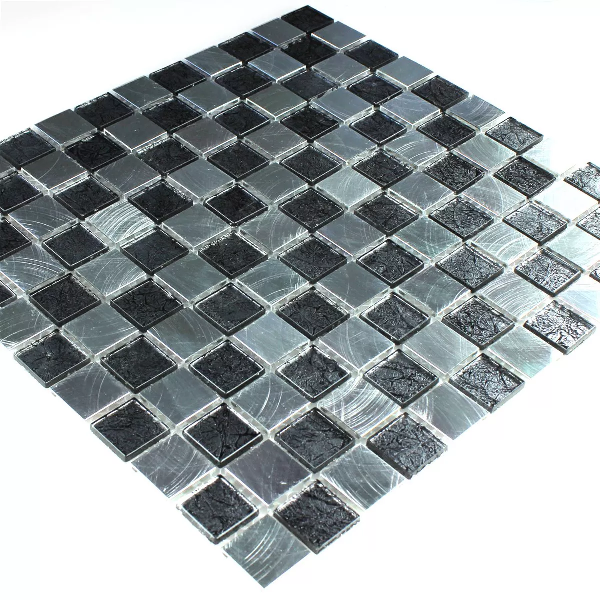 Glas Aluminium Mosaik Schackbräde 25x25x4mm