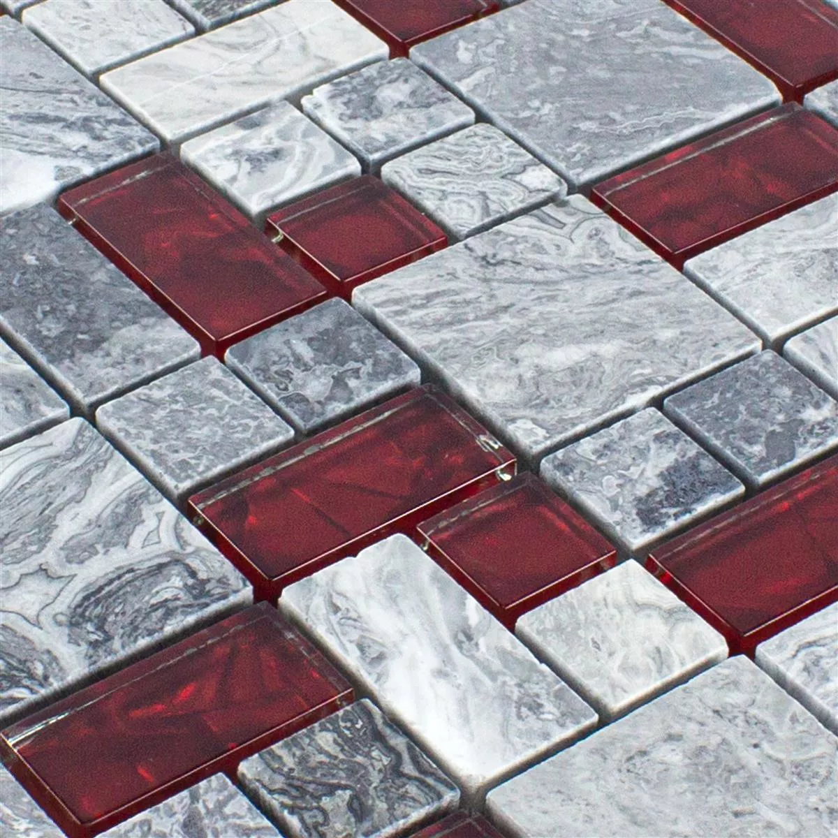 Glas Natursten Mosaik Plattor Grå Sinop Röd 2 Mix