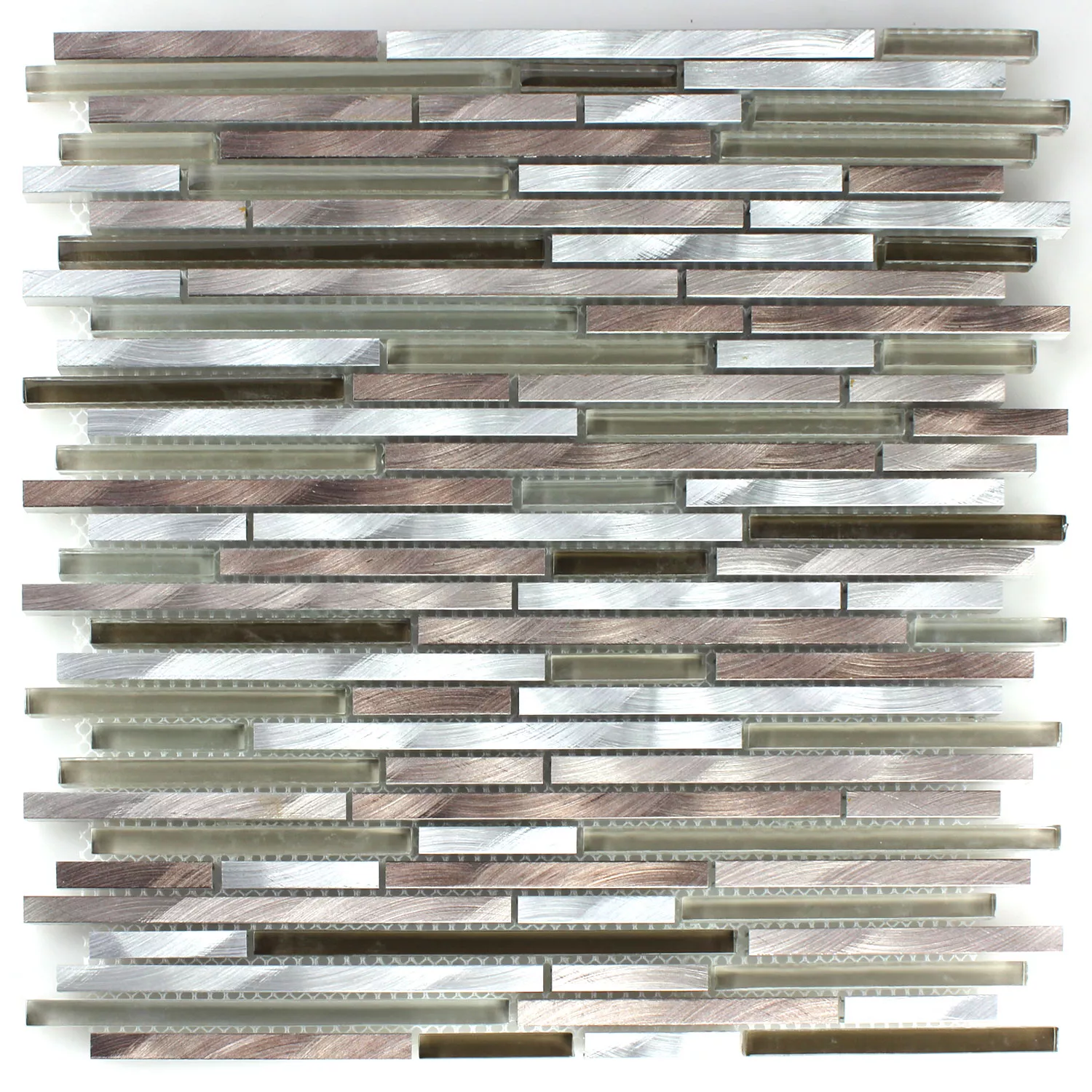 Prov Mosaik Glas Aluminium Metall Brun Silver Mix