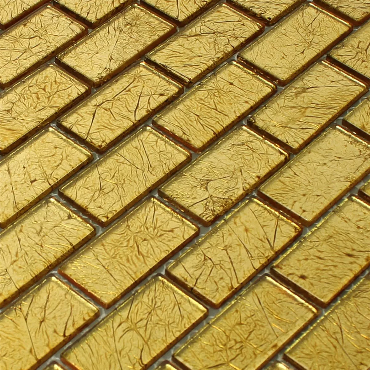 Mosaik Glas Brick Crystal Guld Struktur