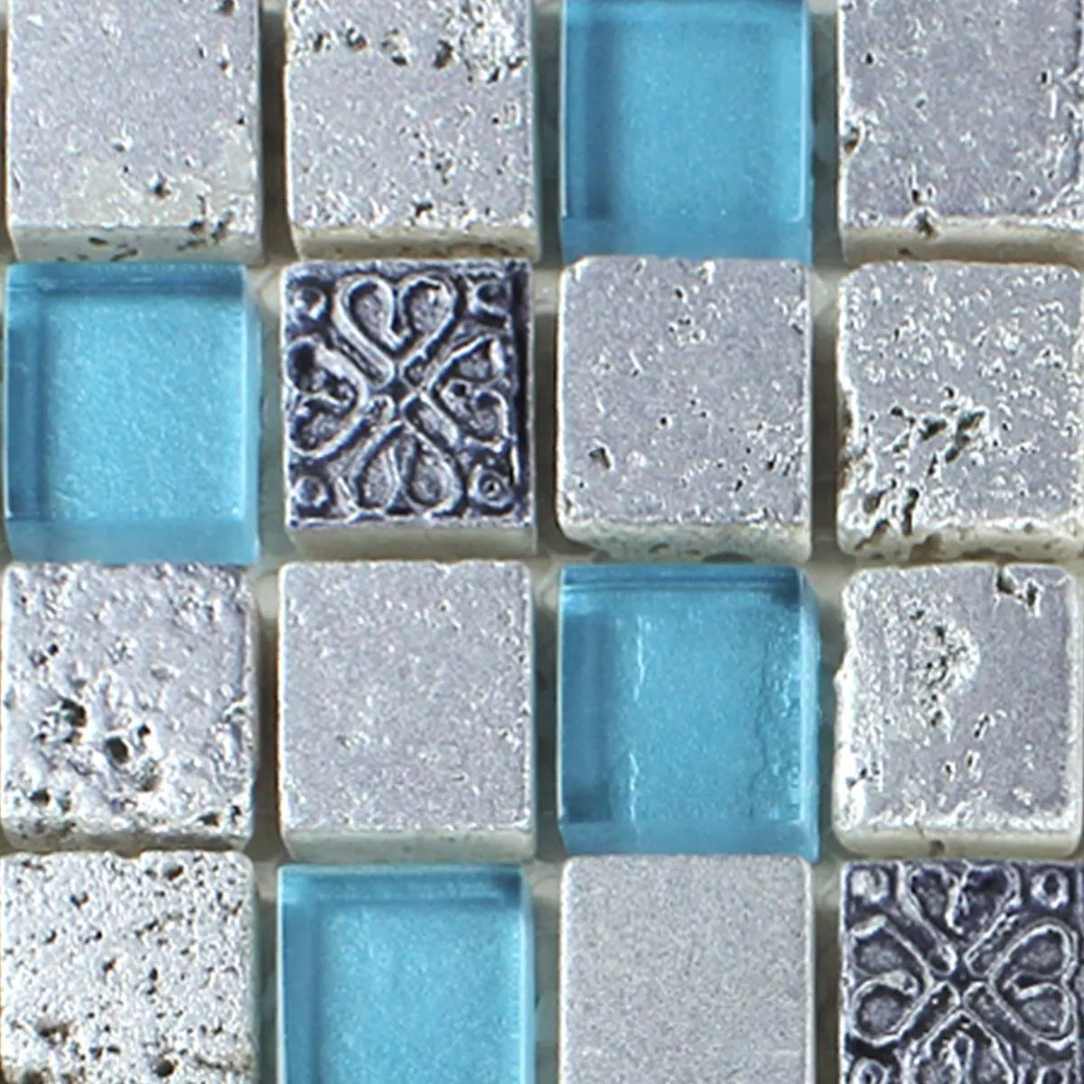 Prov Mosaik Glas Resin StMix Blå Silver