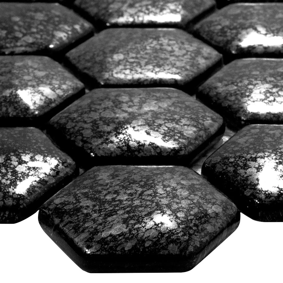 Glasmosaik Plattor Leopard Hexagon 3D Grå