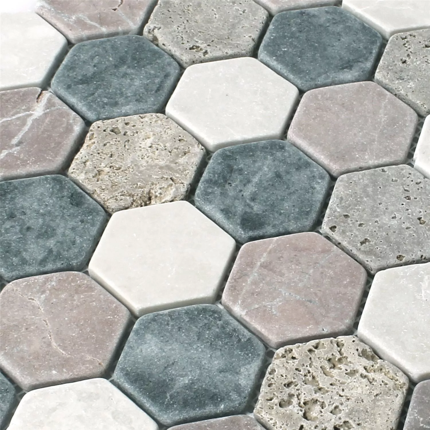 Prov Mosaik Marmor Tarsus Hexagon Färgrik