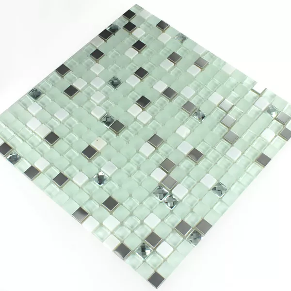 Prov Mosaik Glas Rostfritt Stål Turkos Diamond