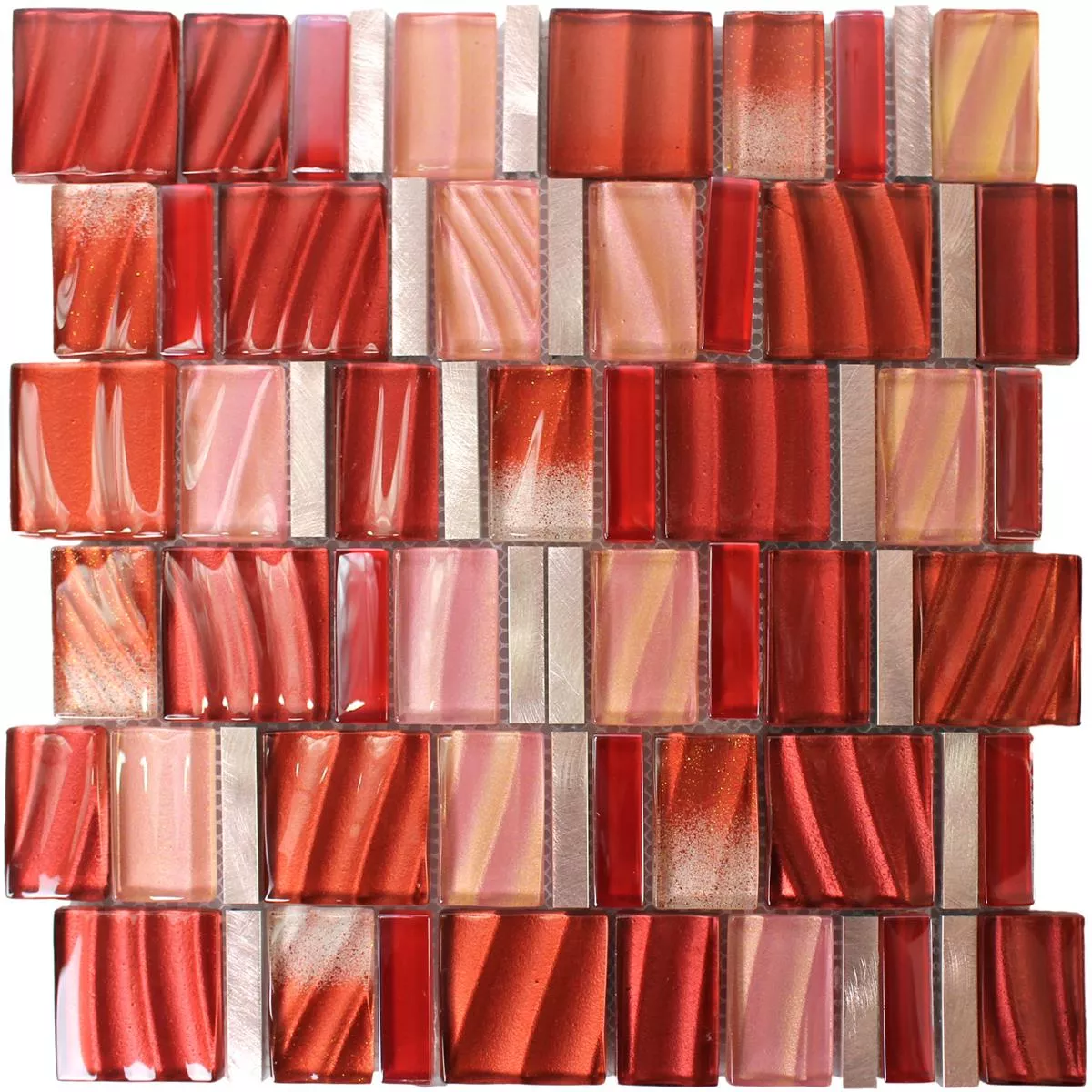 Prov Mosaik Glas Aluminium Röd Koppar Mix