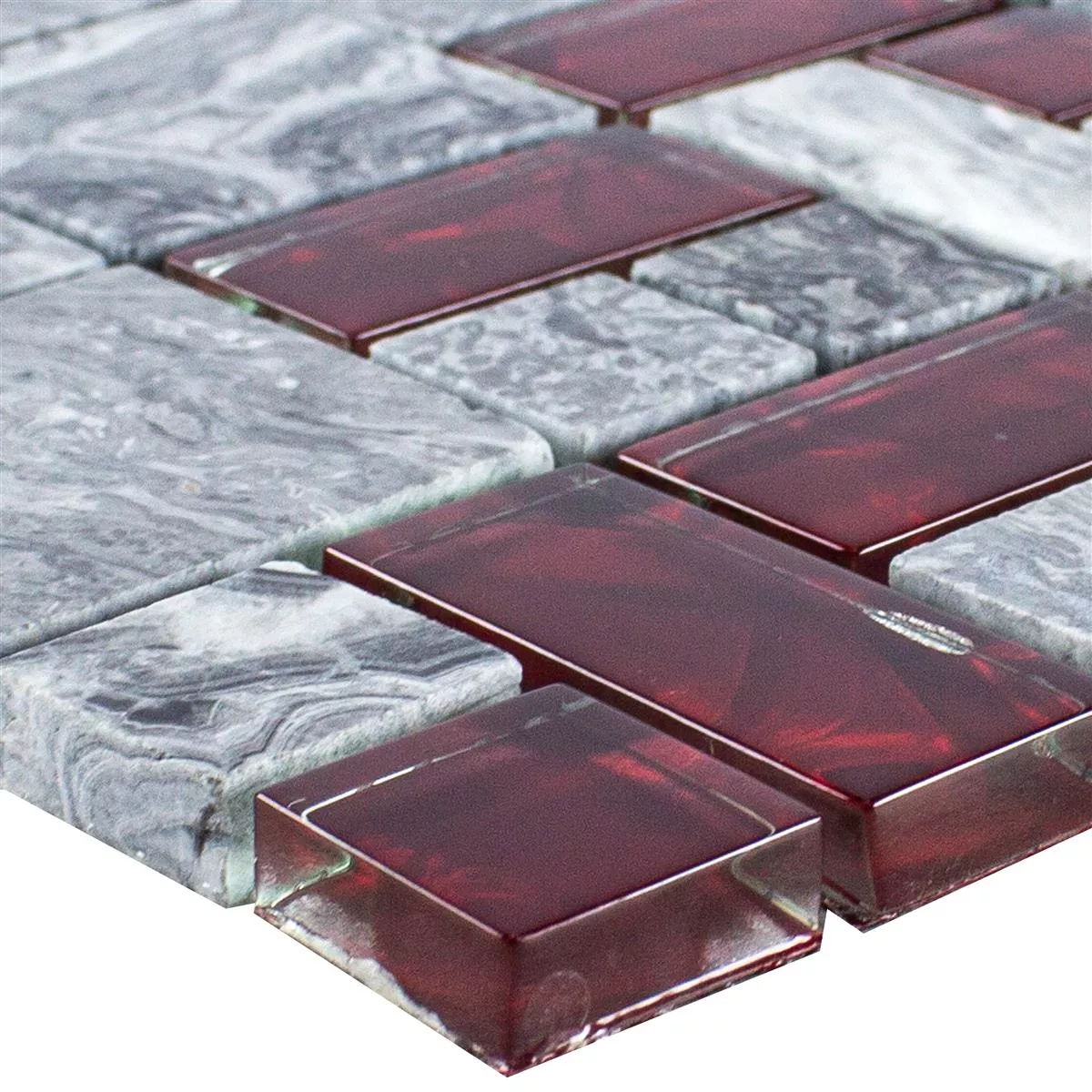 Glas Natursten Mosaik Plattor Grå Sinop Röd 2 Mix
