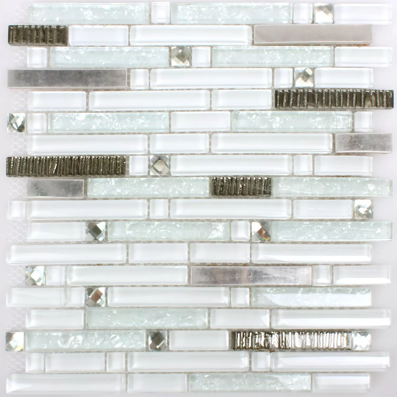 Mosaik Glas Metall Latoya Silver Vit