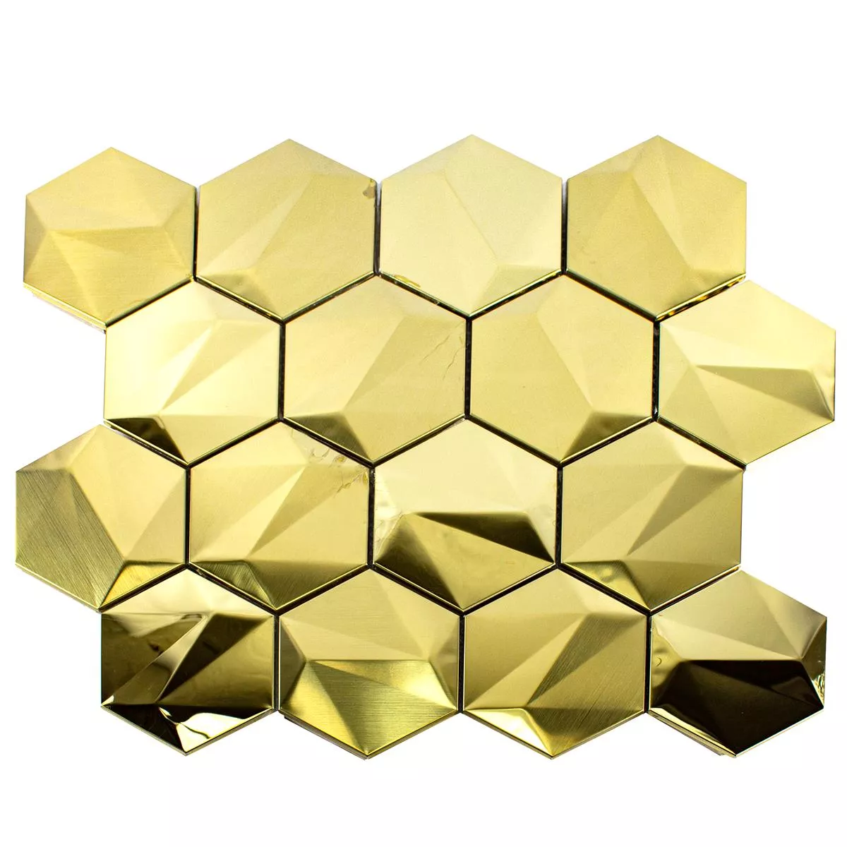 Prov Rostfritt Stål Mosaik Durango Hexagon 3D Guld