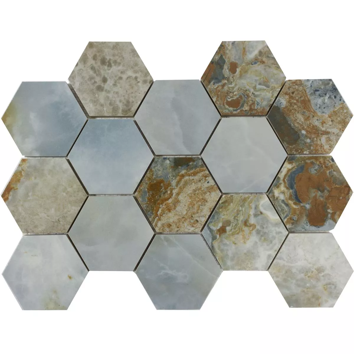 Keramikmosaik Plattor Naftalin Hexagon Brun Blå