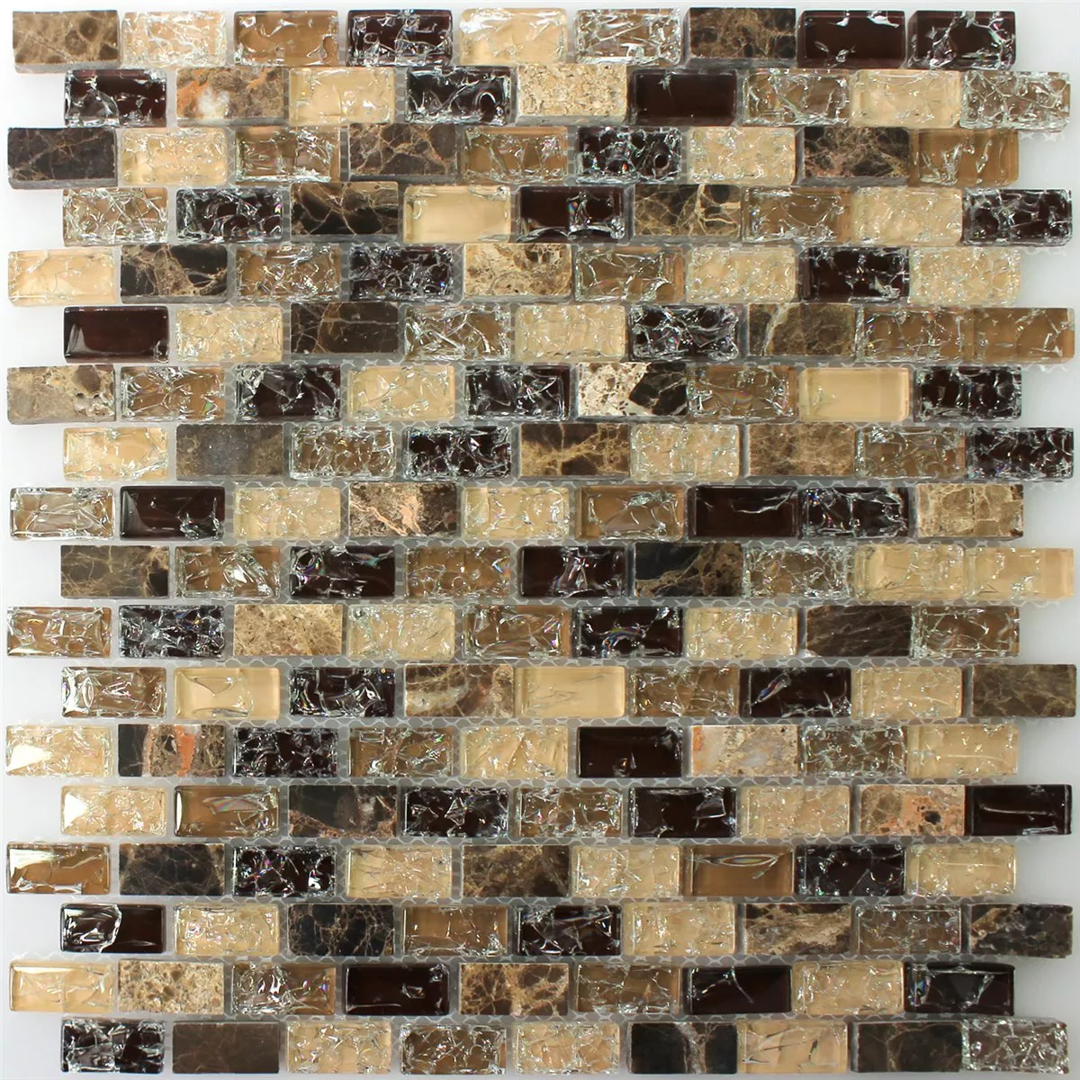 Prov Mosaik Glas Natursten Bricks Dark Emperador