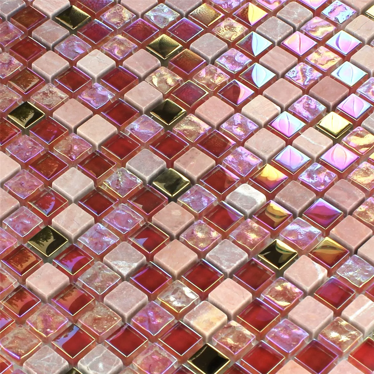 Mosaik Glas Natursten Röd Rosa Guld