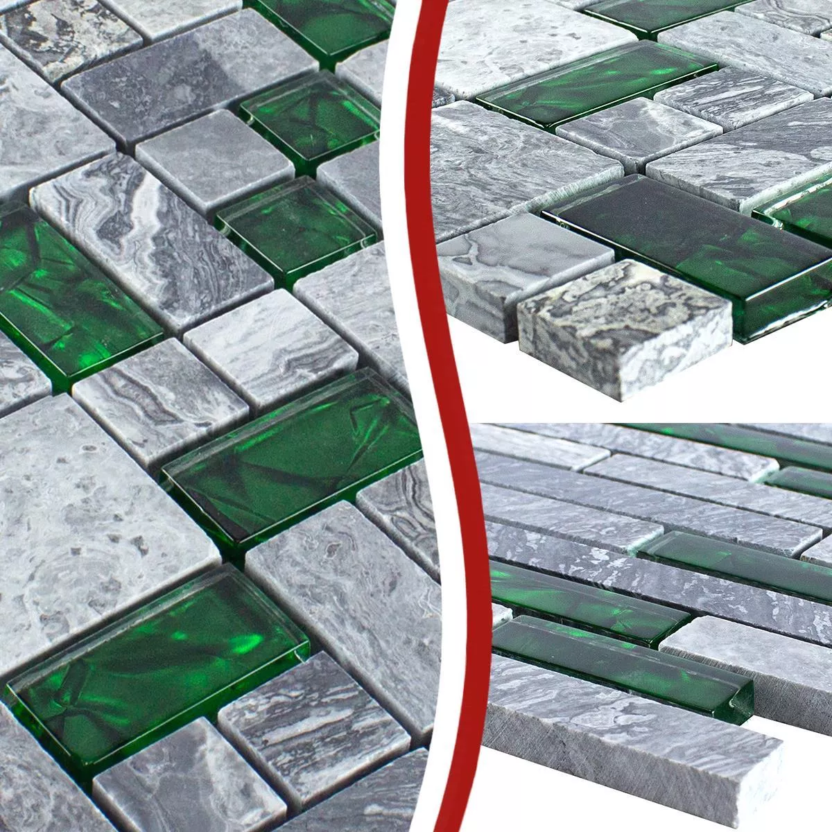 Prov Glas Natursten Mosaik Plattor Sinop Grå Grön