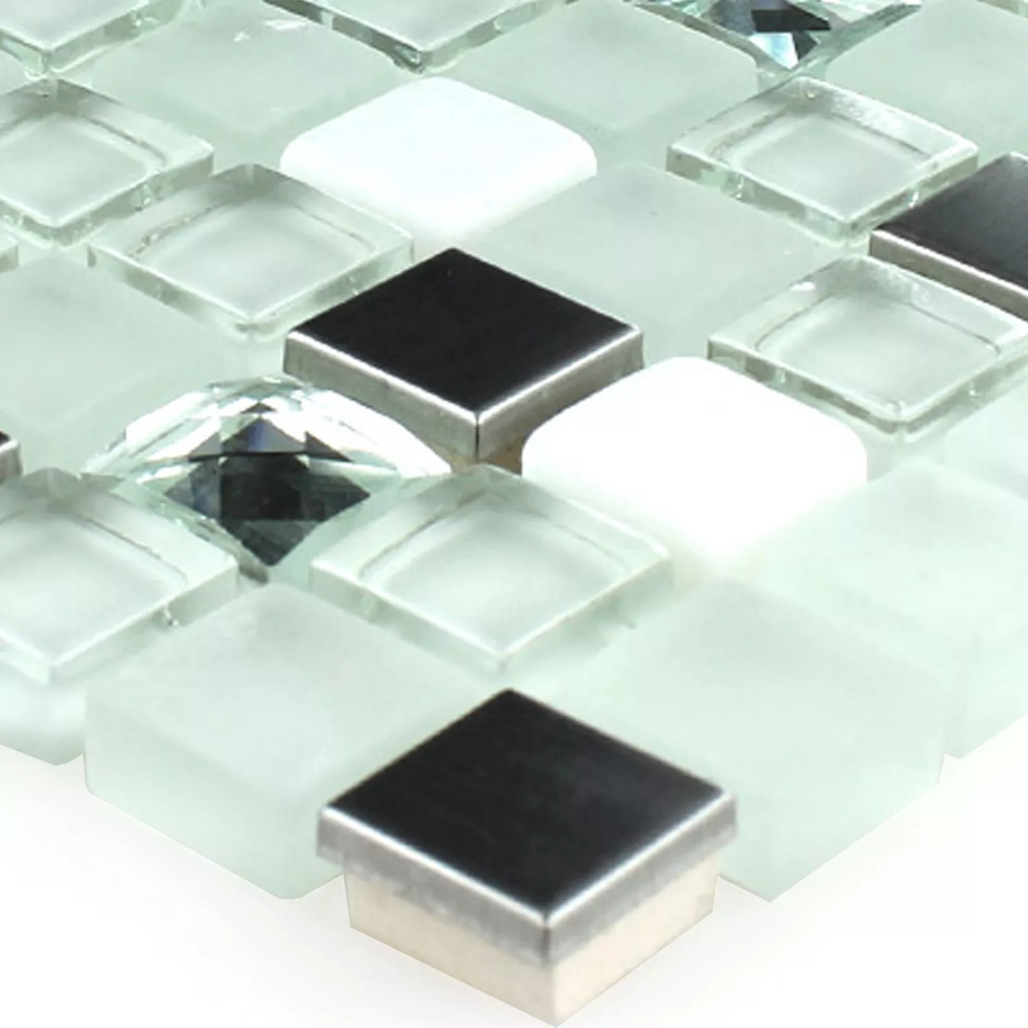 Prov Mosaik Glas Rostfritt Stål Turkos Diamond