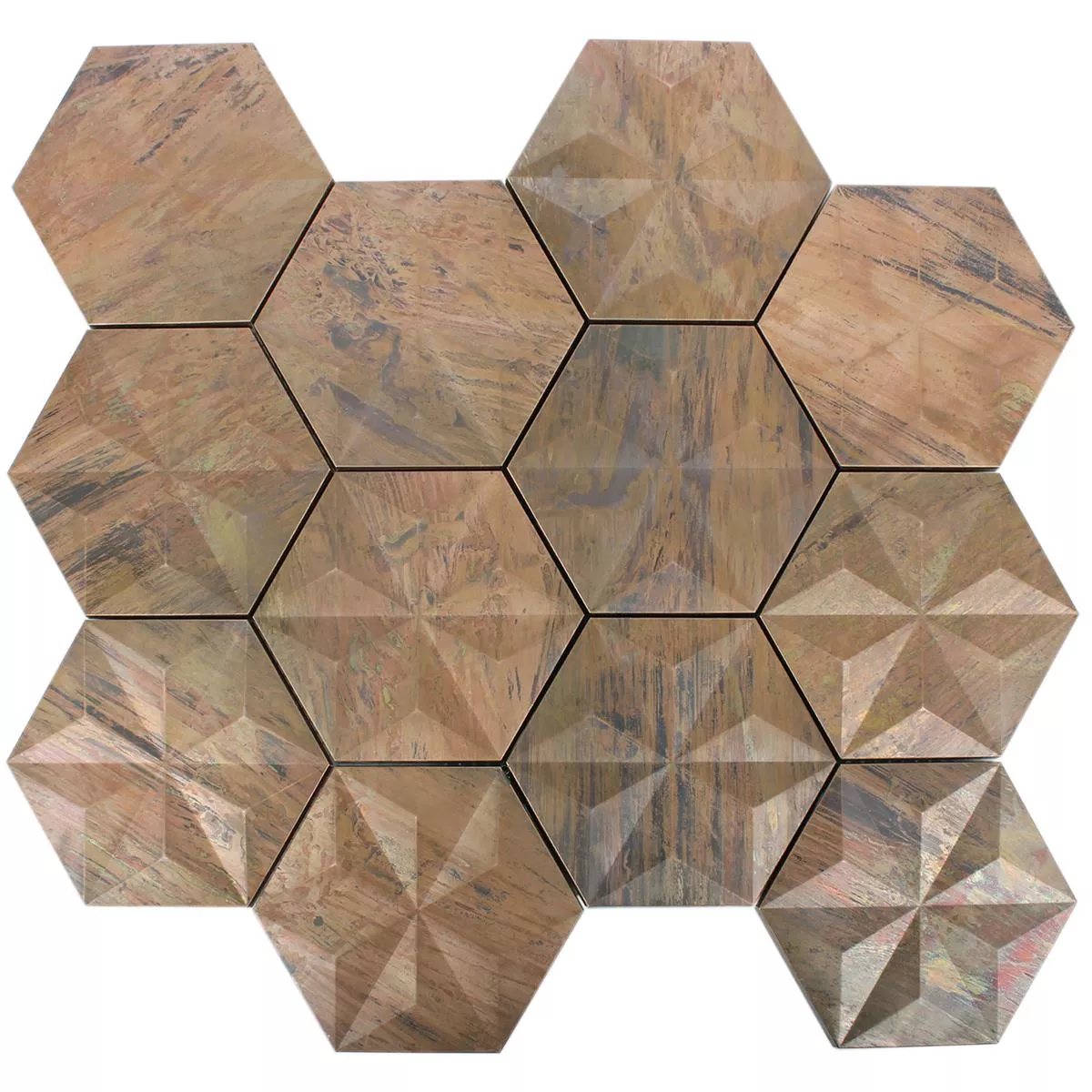 Metall Koppar Mosaik Myron Hexagon 3D