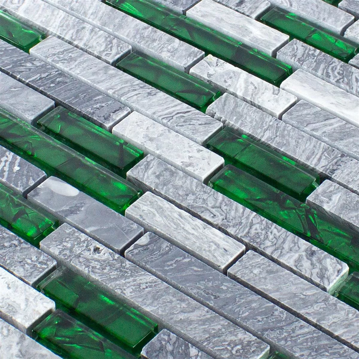 Prov Glas Natursten Mosaik Plattor Sinop Grå Grön Brick
