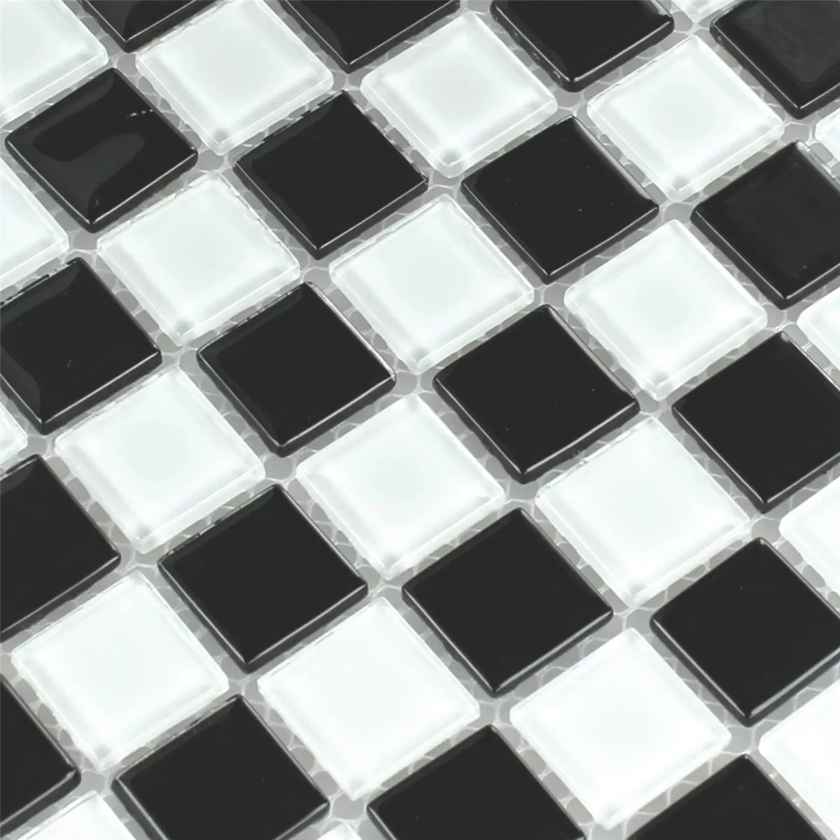 Glasmosaik Schackbräde Svart Vit