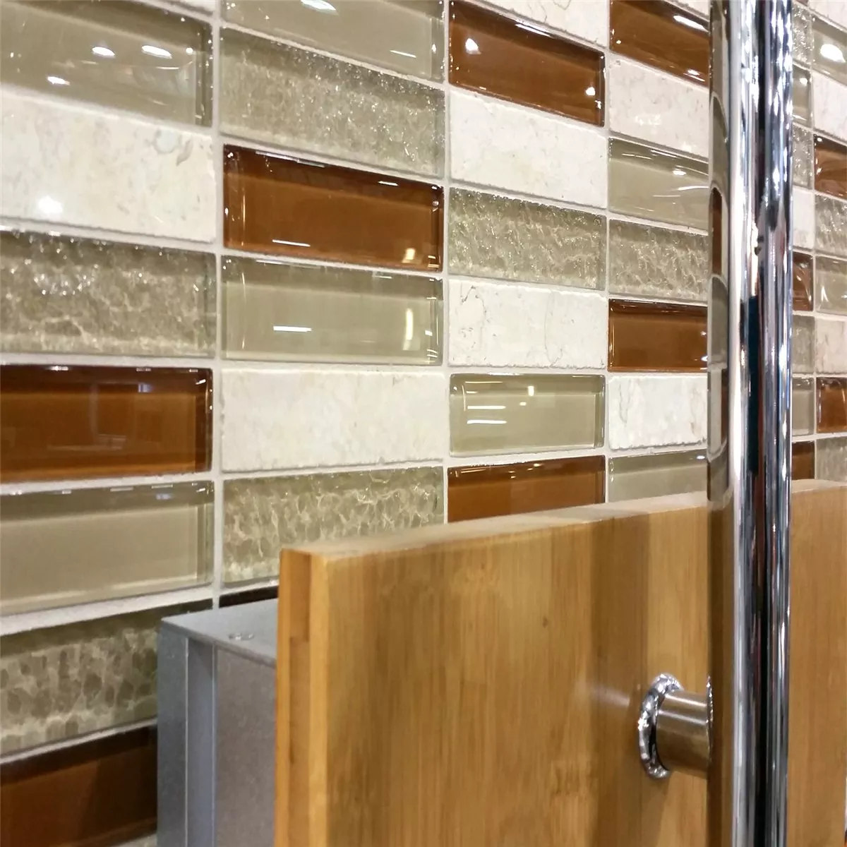 Mosaik Glas Natursten Brun Beige Stripes