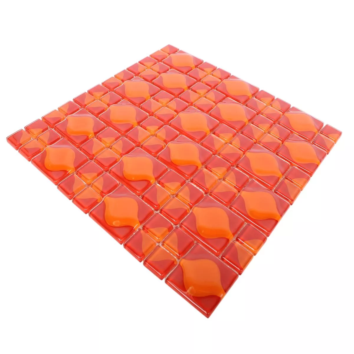 Prov Glasmosaik Plattor Nokta Röd Orange 3D