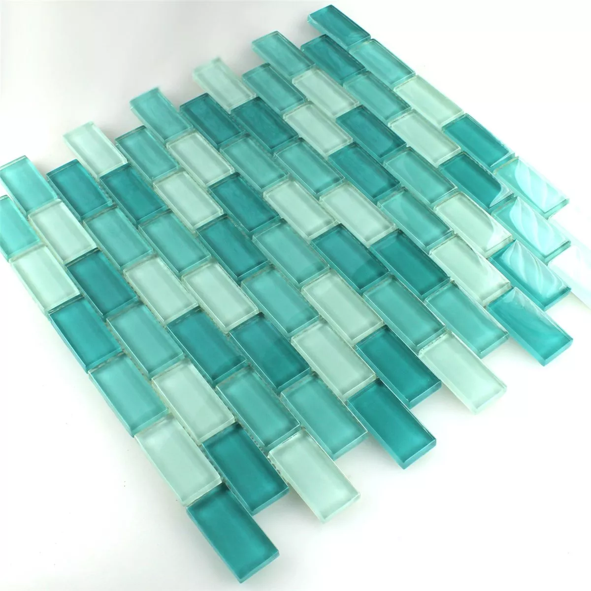Prov Mosaik Glas Crystal Brick Grön Mix