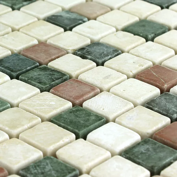 Mosaik Marmor Färgrik Mix 15x15x7mm
