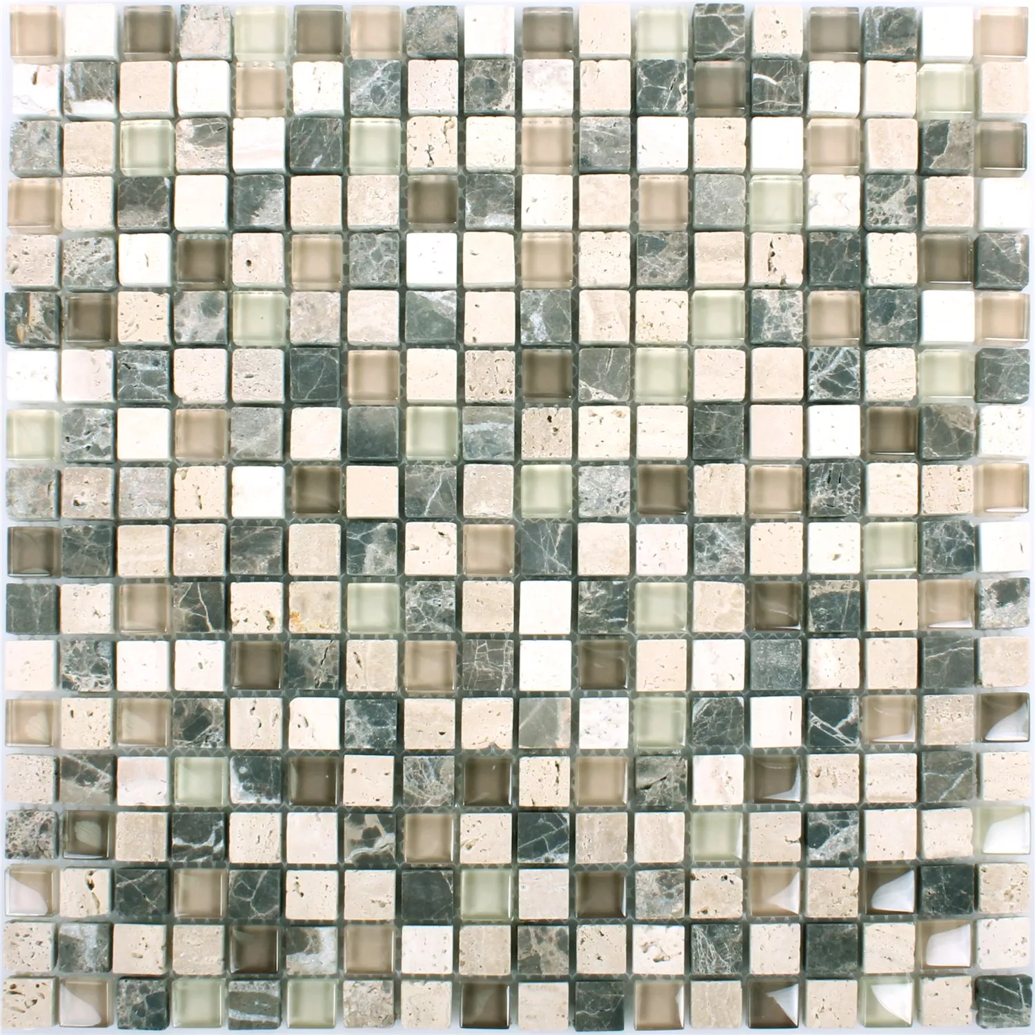 Mosaik Milos Glas Natursten Mix Brun Beige Quadrat
