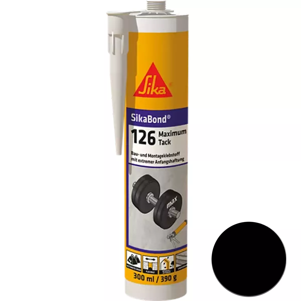 Sikabond-126 Maximum Tack Elastic Adhesive Svart 300 ml Sikabond-126 Maximum Tack Elastic Adhesive Svart 300 ml