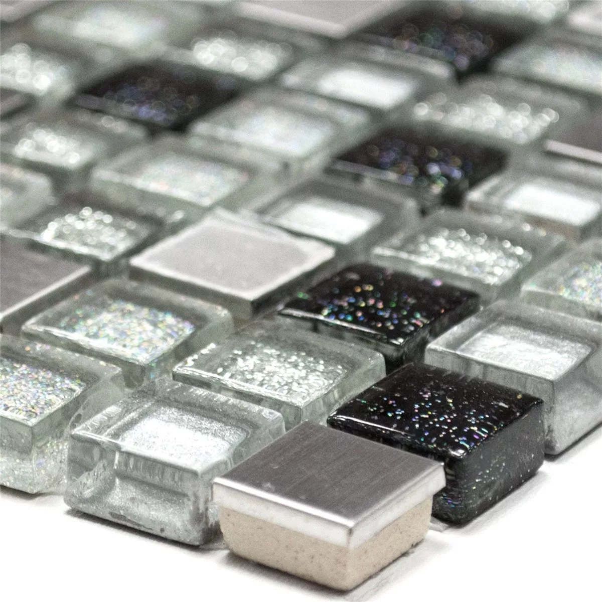 Glas Rostfritt Stål Metall Mosaik Silver Svart