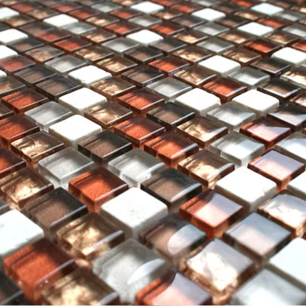 Mosaik Glas Marmor 15x15x8mm Röd Mix
