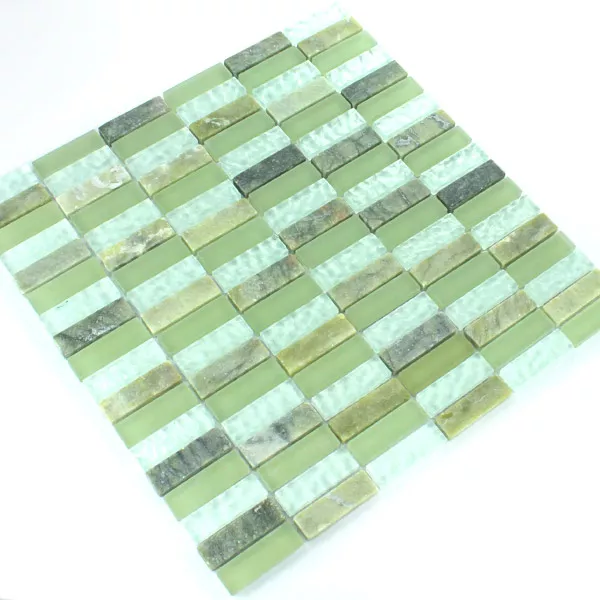 Mosaik Glas Marmor 15x48x8mm Grön Mix Sticks