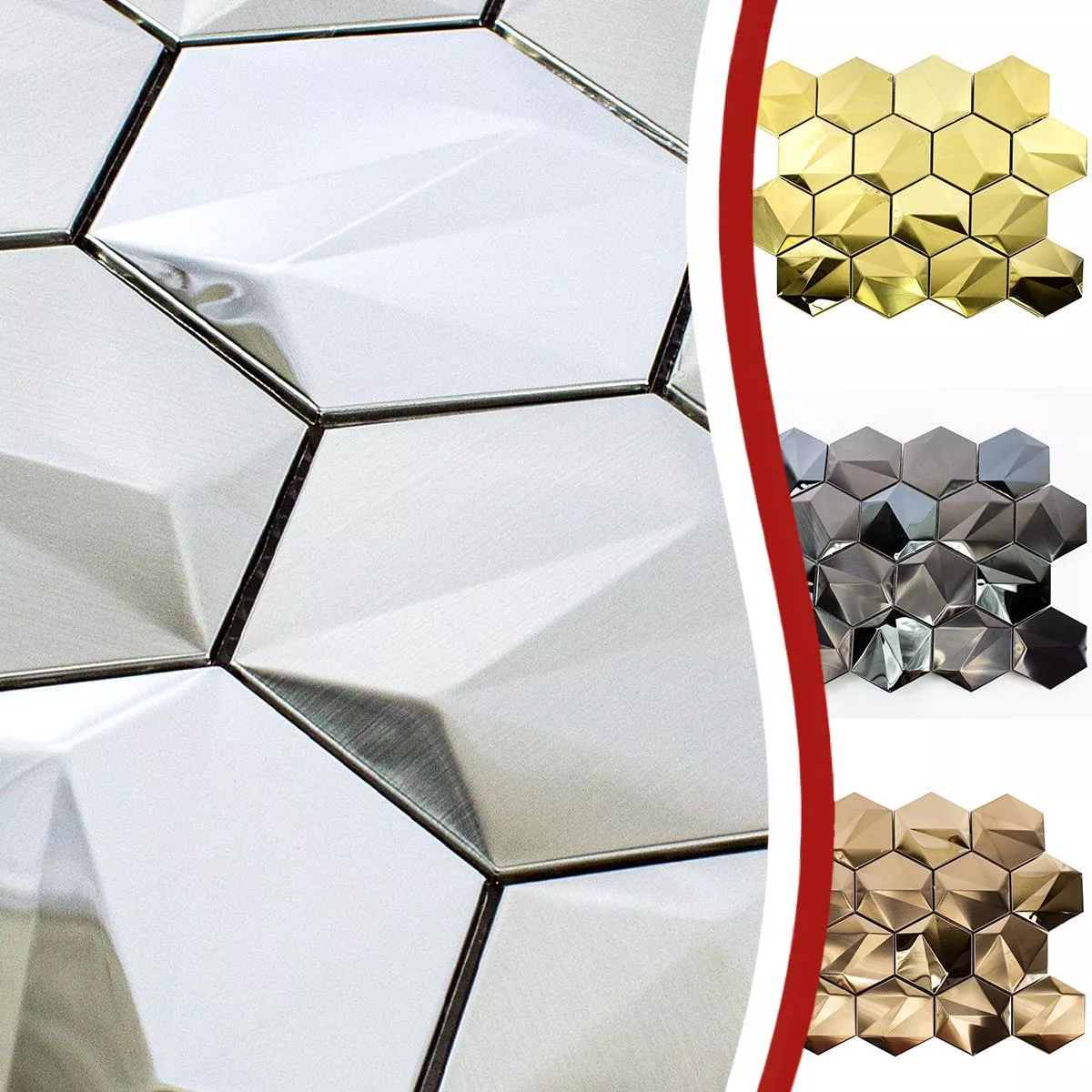 Rostfritt Stål Mosaik Durango Hexagon 3D