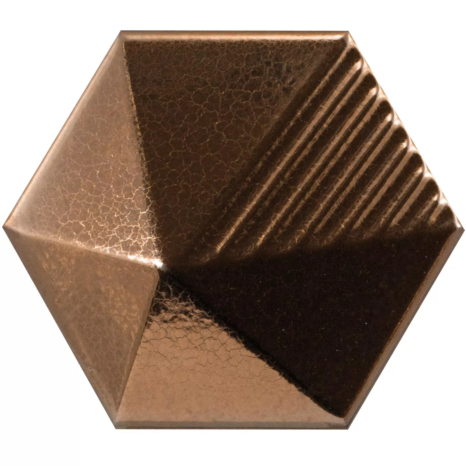 Prov Kakel Rockford 3D Hexagon 12,4x10,7cm Koppar