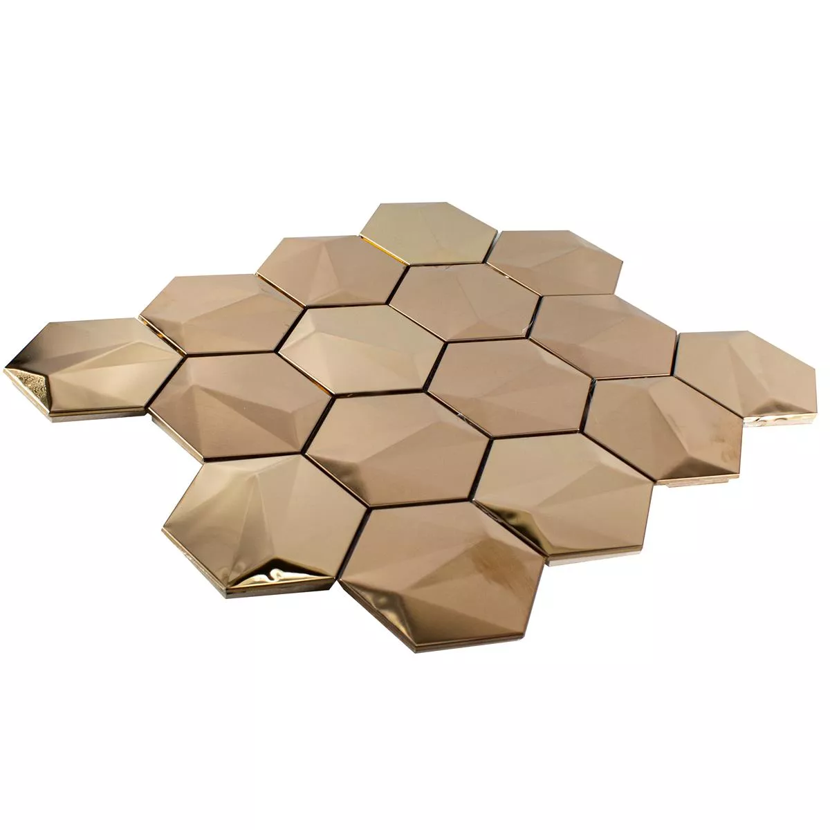Rostfritt Stål Mosaik Durango Hexagon 3D Koppar