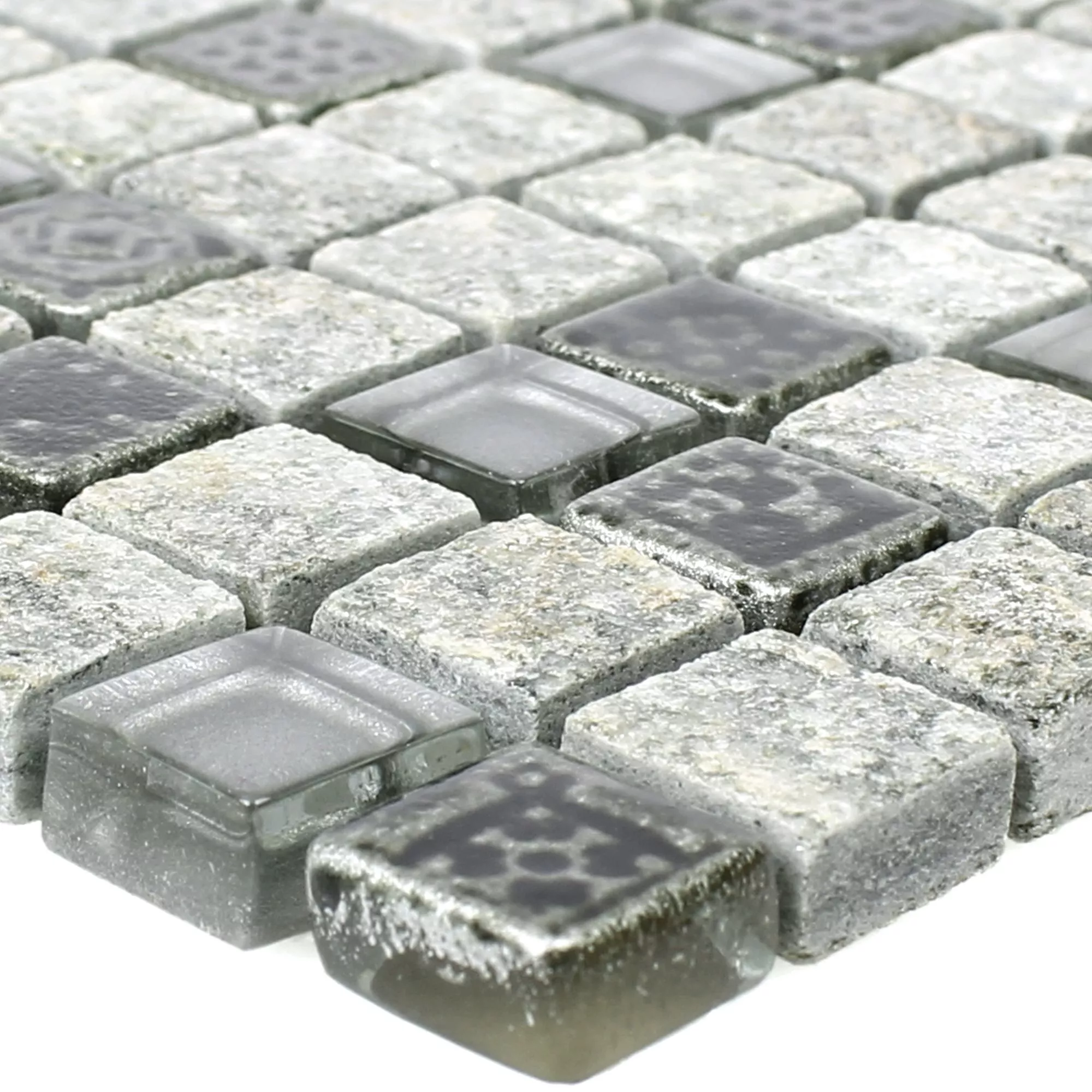 Glas Natursten Resin Mosaik Zimtente Grå