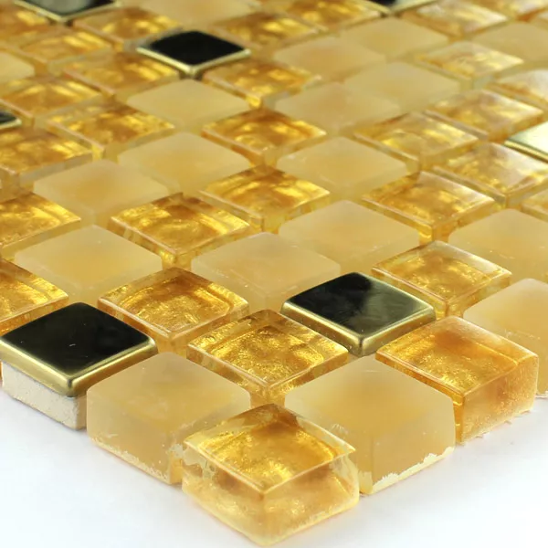 Mosaik Glas Rostfritt Stål Guld
