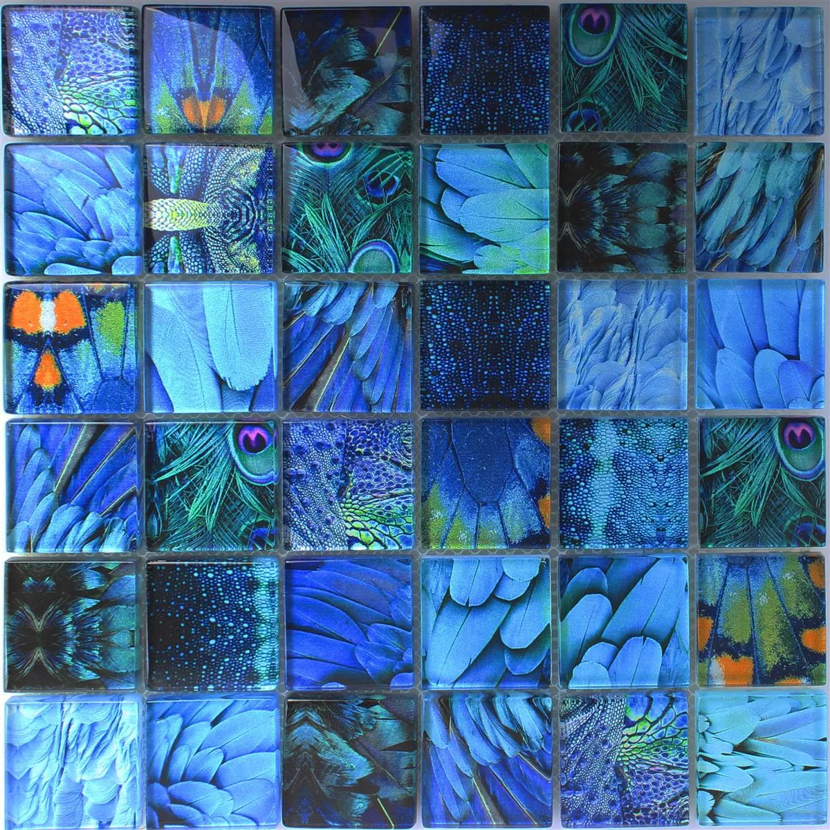 Glasmosaik Plattor Peafowl Blå