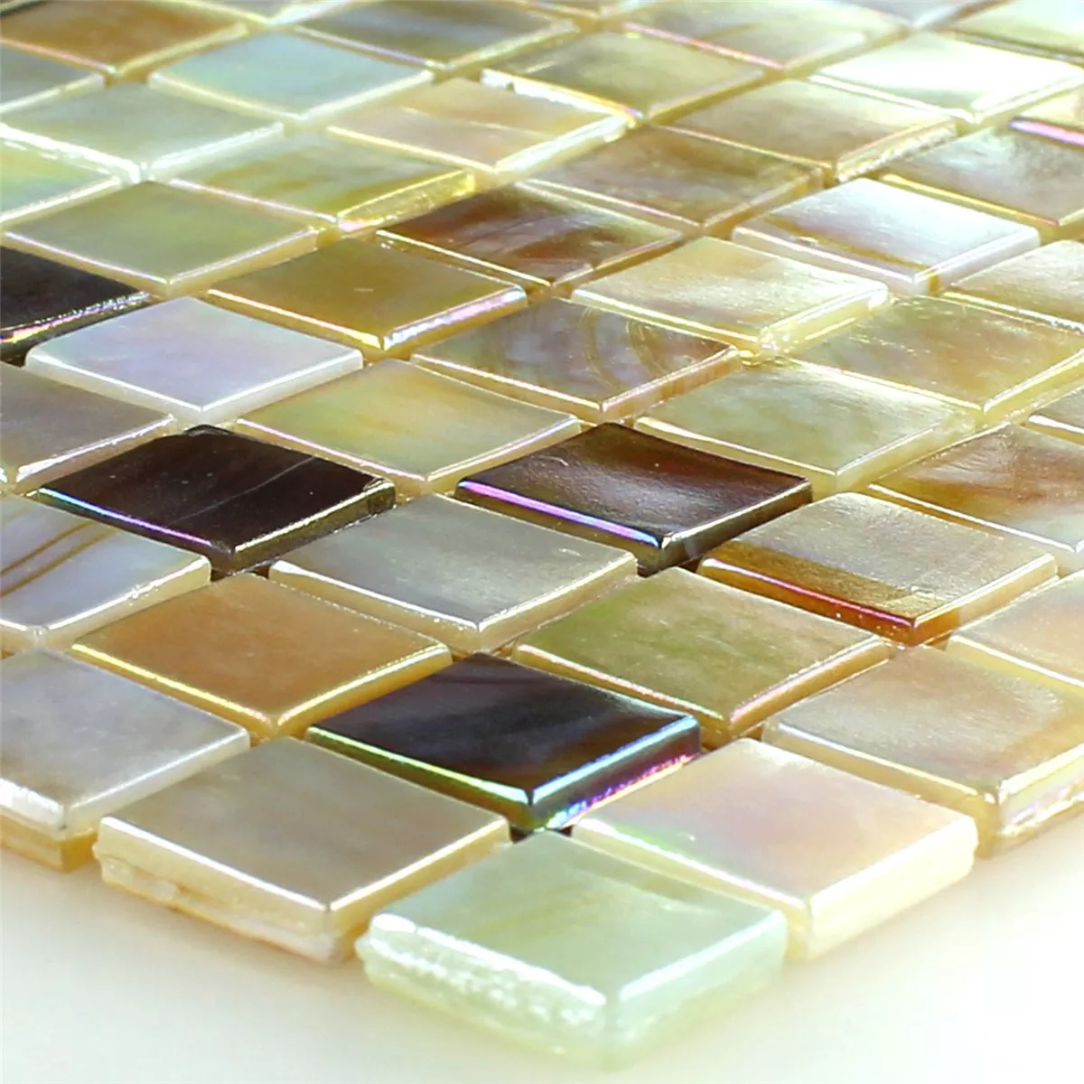 Glasmosaik Pärlemor Mix Sandfärger 15x15x4mm