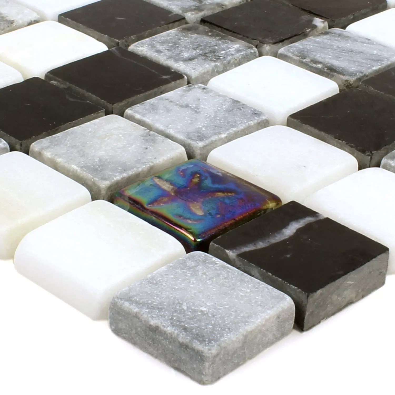 Mosaik Relief Marmor Glas Mix Svart Grå Vit